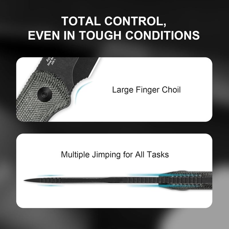 KIZER Drop Bear Fixed Blade Knife, 2.6" AEB-L Black Stonewash Blade EDC Camping Knife with Black Micarta Handle & Hidden Tools, Full Tang Hunting Survival Knives with Adjustable Kydex Sheath, 1092A1 - Image 5